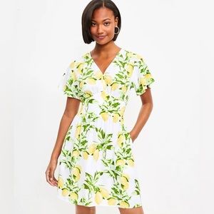 LOFT Lemon Flutter V neck Pocket Dress